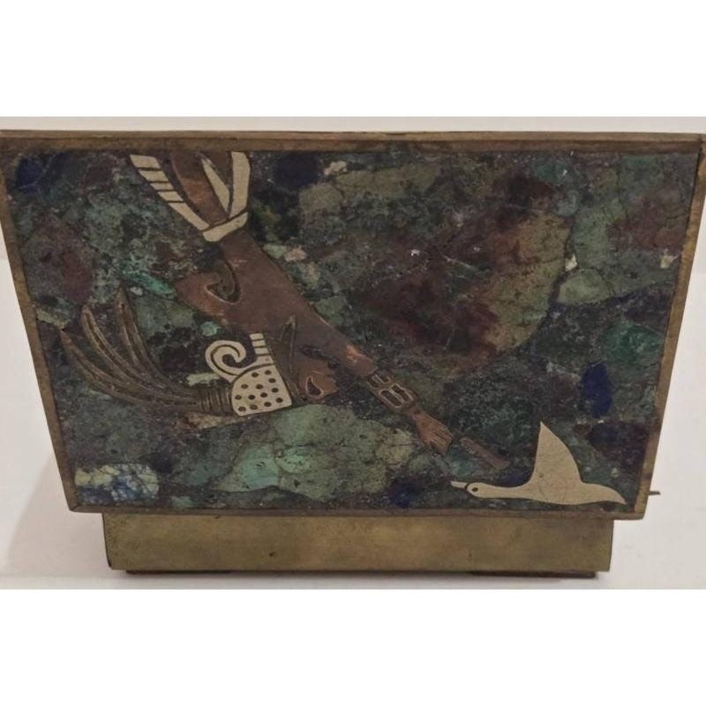 Vintage Los Castillo Style Lidded Malachite & Lapis Mosaic Trinket Box - Picture 6 of 9